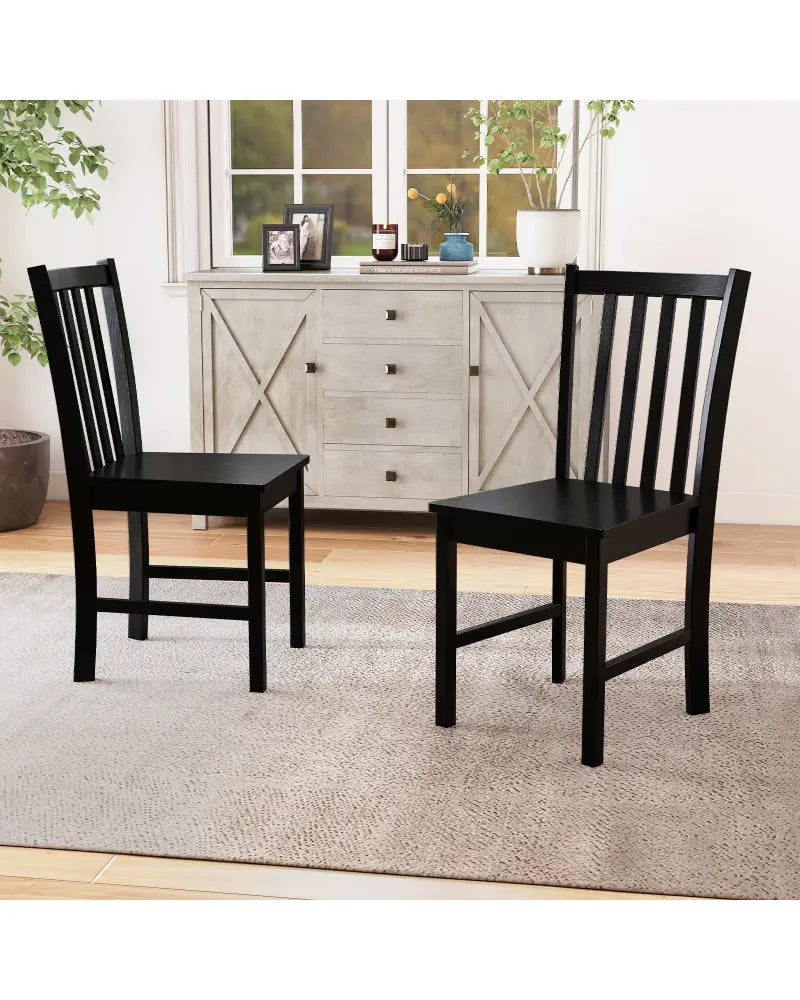 Rustic Dining Chairs Set of 2 Wooden Kitchen Chairs with Slat Tilt Backrest-black - Black - Dining Chairs