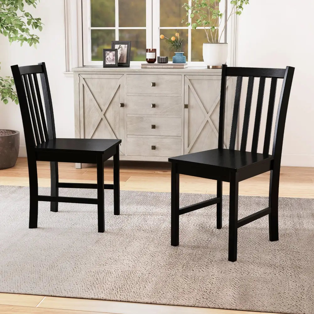 Rustic Dining Chairs Set of 2 Wooden Kitchen Chairs with Slat Tilt Backrest-black - Black - Dining Chairs