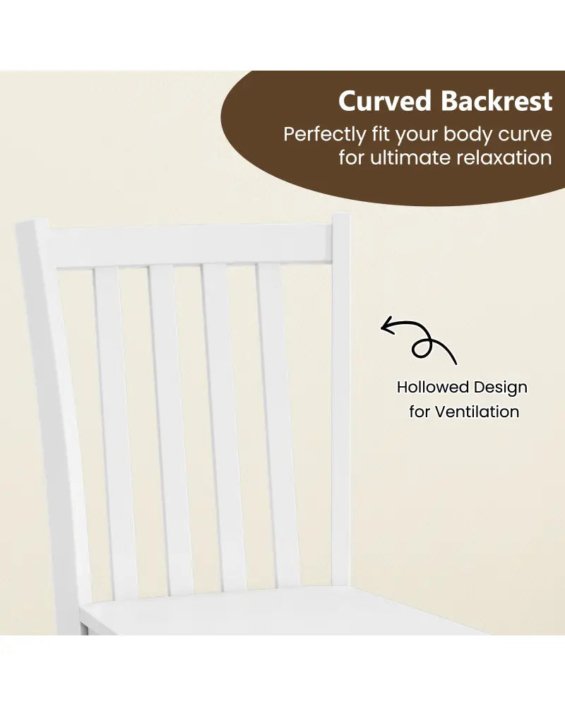 Rustic Dining Chairs Set of 2 Wooden Kitchen Chairs with Slat Tilt Backrest-White - White - Dining Chairs