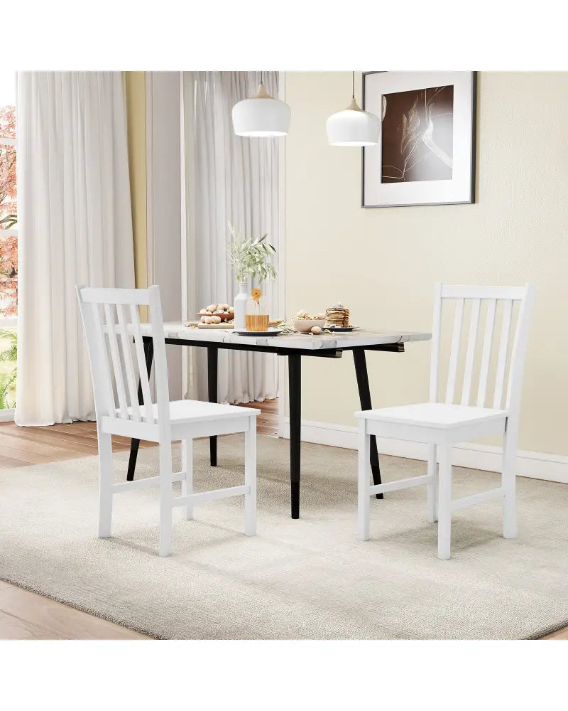 Rustic Dining Chairs Set of 2 Wooden Kitchen Chairs with Slat Tilt Backrest-White - White - Dining Chairs