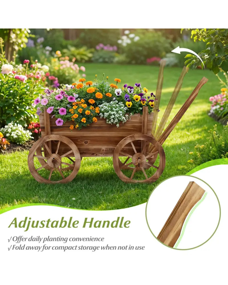 Rustic Rolling Flower Pot Stand with Wheels and Handle-Coffee - Coffee - Raised Garden Beds