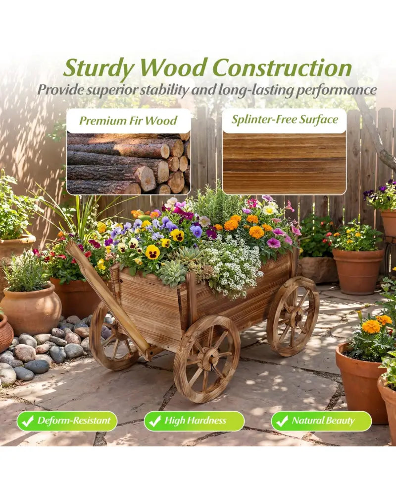 Rustic Rolling Flower Pot Stand with Wheels and Handle-Coffee - Coffee - Raised Garden Beds