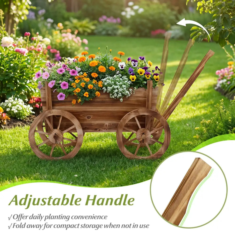 Rustic Rolling Flower Pot Stand with Wheels and Handle-Coffee - Coffee - Raised Garden Beds