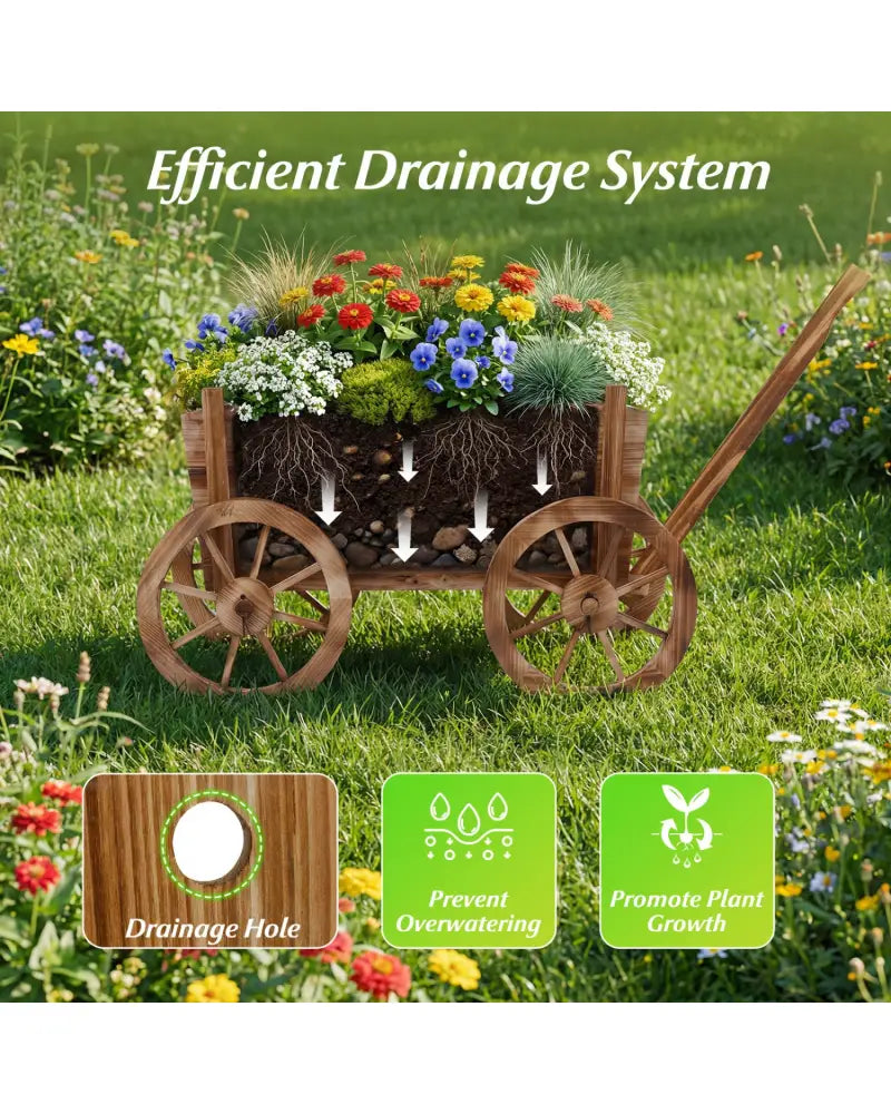 Rustic Rolling Flower Pot Stand with Wheels and Handle-Coffee - Coffee - Raised Garden Beds