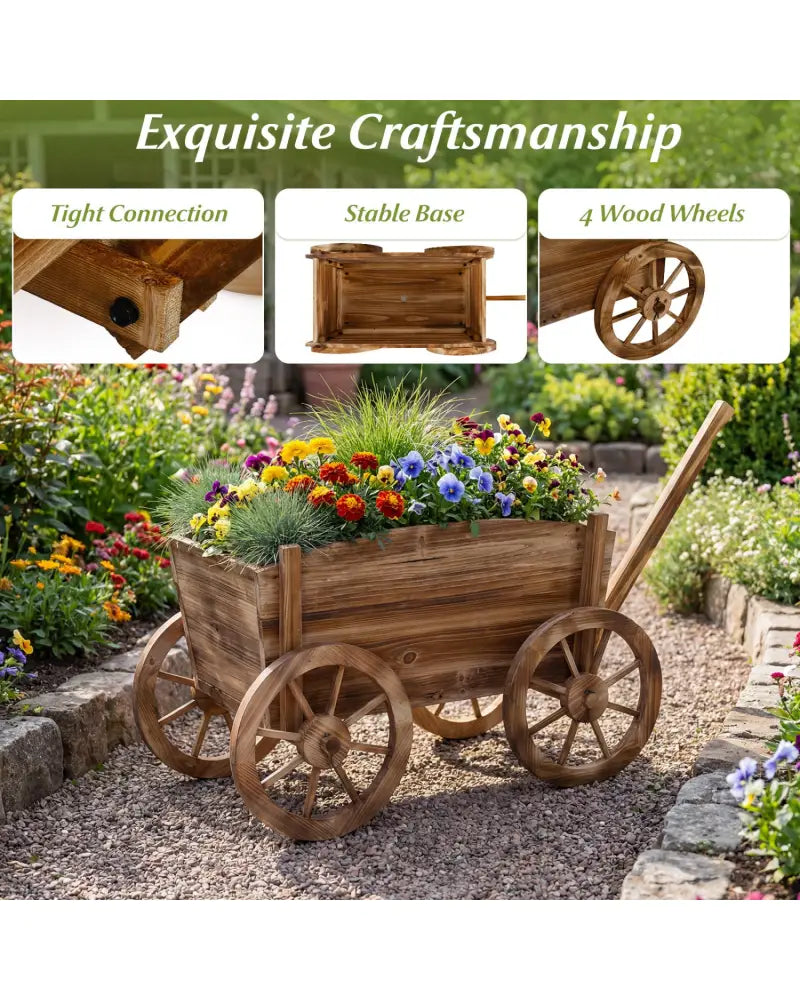 Rustic Rolling Flower Pot Stand with Wheels and Handle-Coffee - Coffee - Raised Garden Beds