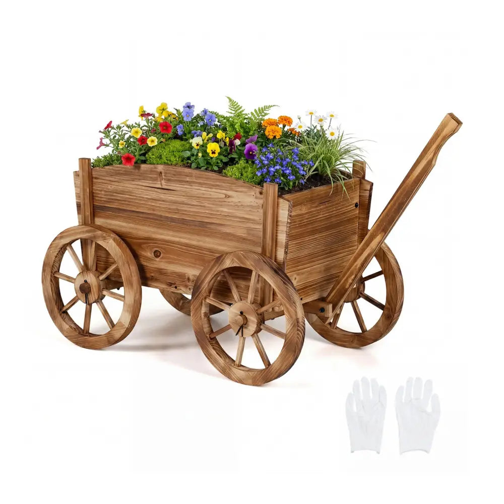 Rustic Rolling Flower Pot Stand with Wheels and Handle-Coffee - Coffee - Raised Garden Beds