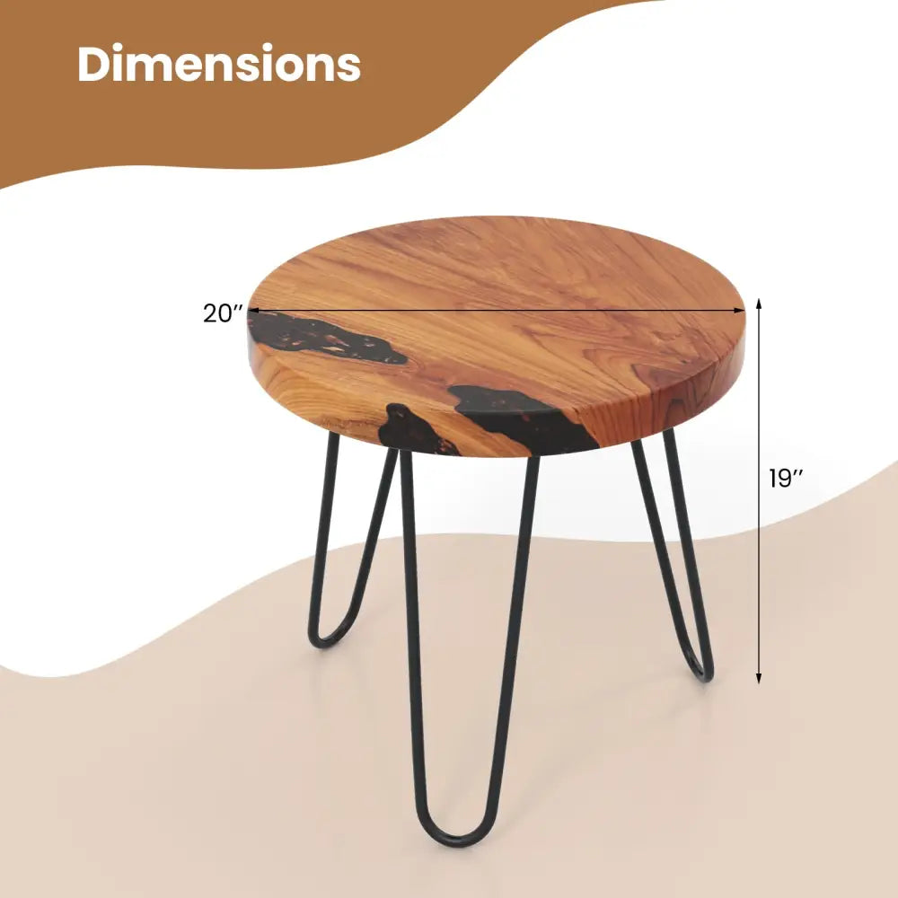 Rustic Round Solid Teak Wood Live Edge Outdoor Side End Table for Patio - Brown - End & Side Tables