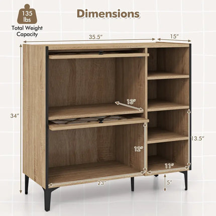 Rustic Shoe Cabinet with Flip-up See-through Doors and Adjustable Shelves-Oak - Oak - Shoe Racks & Storage Benches