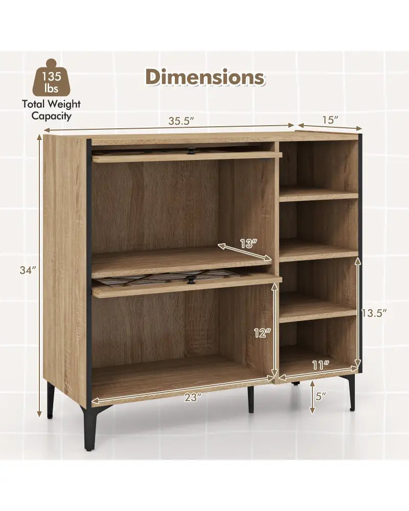 Rustic Shoe Cabinet with Flip-up See-through Doors and Adjustable Shelves-Oak - Oak - Shoe Racks & Storage Benches