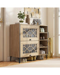 Rustic Shoe Cabinet with Flip-up See-through Doors and Adjustable Shelves-Oak - Oak - Shoe Racks & Storage Benches
