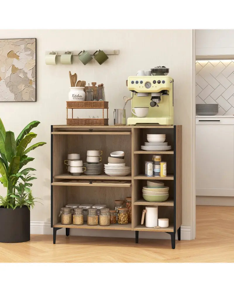 Rustic Shoe Cabinet with Flip-up See-through Doors and Adjustable Shelves-Oak - Oak - Shoe Racks & Storage Benches