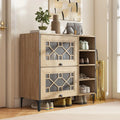 Rustic Shoe Cabinet with Flip-up See-through Doors and Adjustable Shelves-Oak - Oak - Shoe Racks & Storage Benches