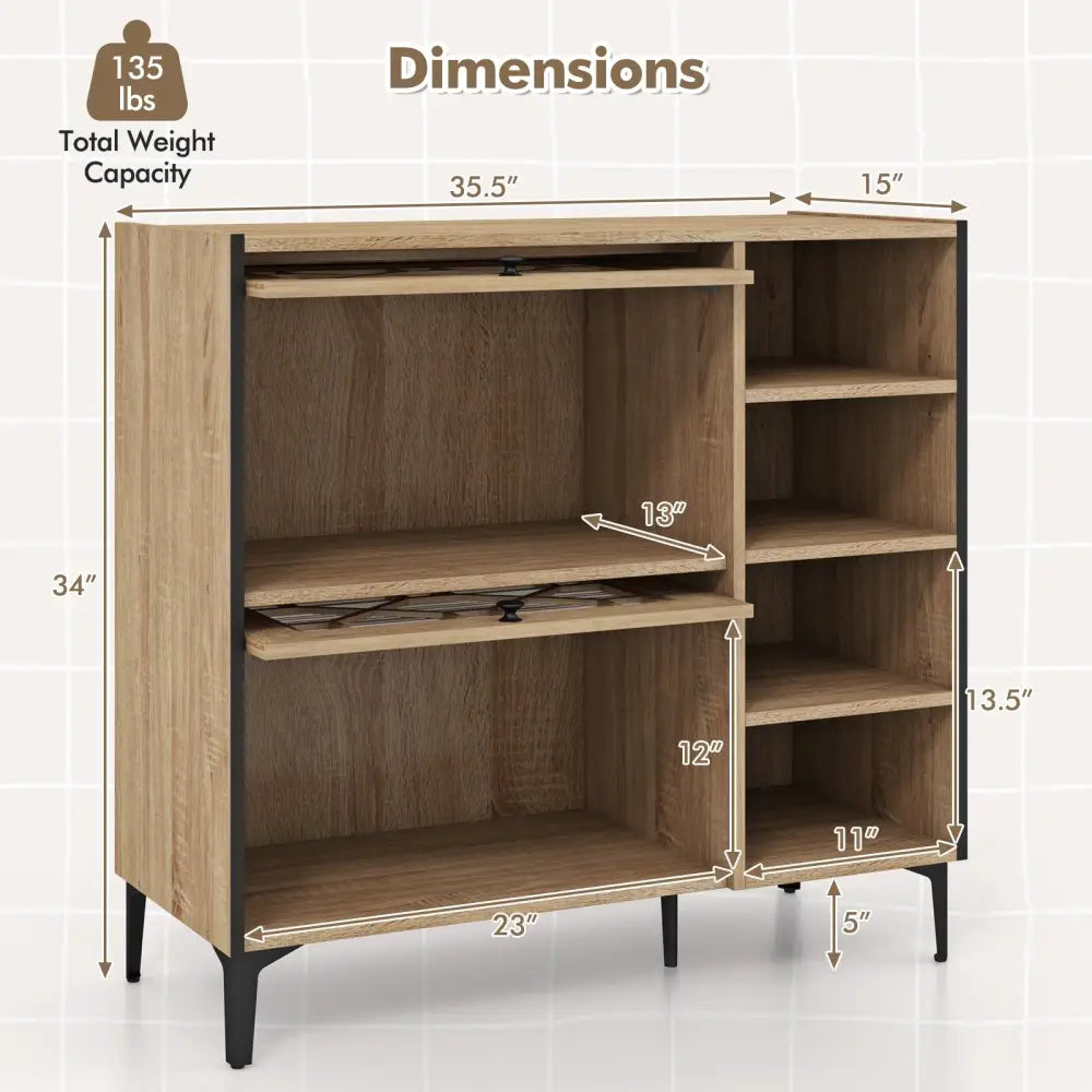 Rustic Shoe Cabinet with Flip-up See-through Doors and Adjustable Shelves-Oak - Oak - Shoe Racks & Storage Benches