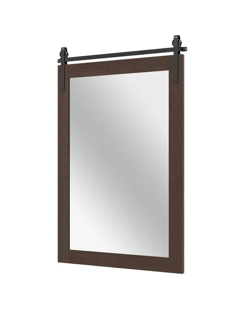 Rustic Wood Frame Barn Door Style Farmhouse Wall Mirror-Walnut - Walnut - Wall Mirrors