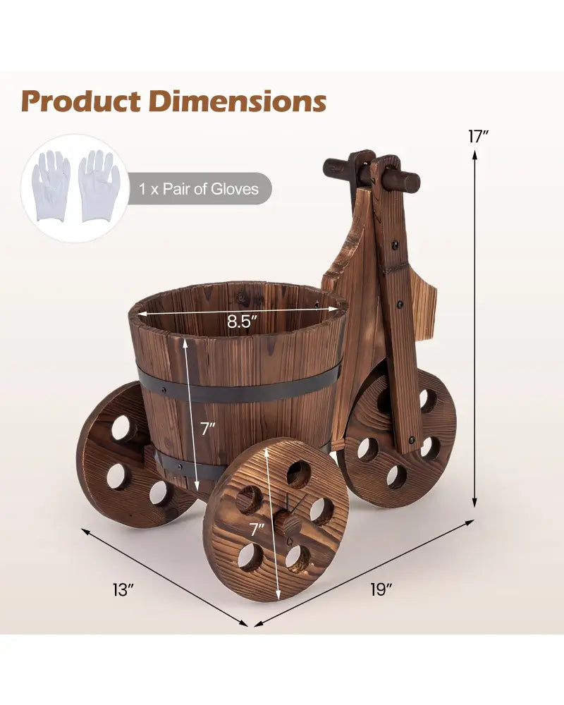 Rustic Wood Tricycle Planter Barrel Flower Pot Cart with Drainage Hole-Coffee - Coffee - Raised Garden Beds