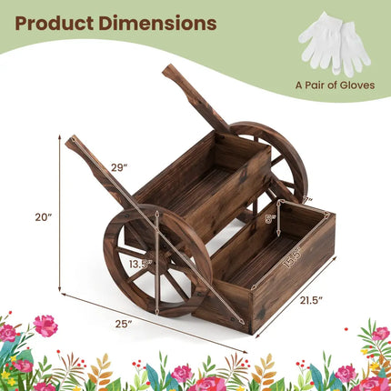 Rustic Wood Wagon Planter 2-Tier Versatile Raised Garden Bed with Wheels-Brown - Brown - Raised Garden Beds