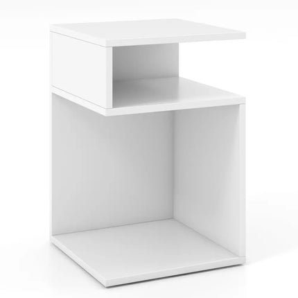 S-Shaped Side Table with Unique S-shaped Frame and 2 Open Compartments-White - White - End & Side Tables
