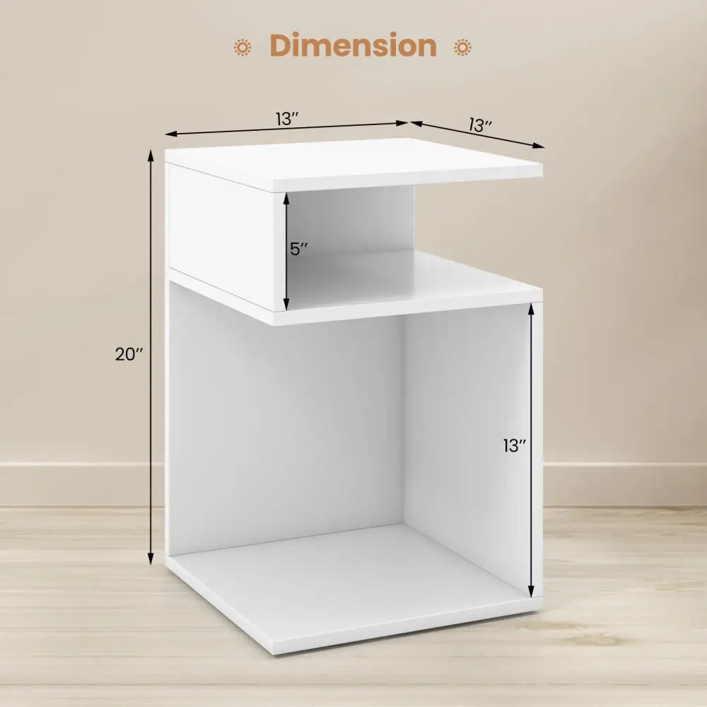 S-Shaped Side Table with Unique S-shaped Frame and 2 Open Compartments-White - White - End & Side Tables