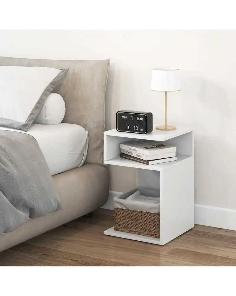 S-Shaped Side Table with Unique S-shaped Frame and 2 Open Compartments-White - White - End & Side Tables