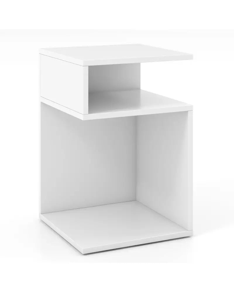 S-Shaped Side Table with Unique S-shaped Frame and 2 Open Compartments-White - White - End & Side Tables