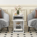 S-Shaped Side Table with Unique S-shaped Frame and 2 Open Compartments-White - White - End & Side Tables