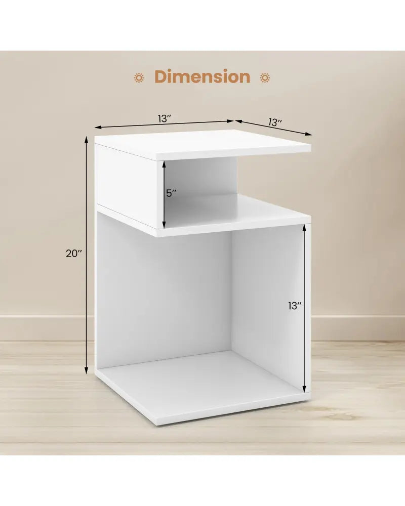 S-Shaped Side Table with Unique S-shaped Frame and 2 Open Compartments-White - White - End & Side Tables