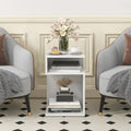 S-Shaped Side Table with Unique S-shaped Frame and 2 Open Compartments-White - White - End & Side Tables