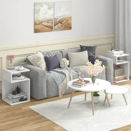 S-Shaped Side Table with Unique S-shaped Frame and 2 Open Compartments-White - White - End & Side Tables