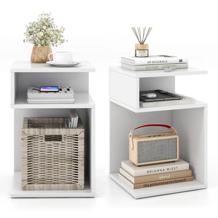 S-Shaped Side Table with Unique S-shaped Frame and 2 Open Compartments-White - White - End & Side Tables