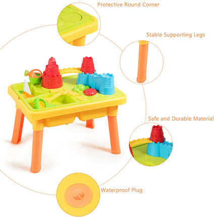Sand and Water Play Table for Kids with Sand Castle Molds - Sandboxes