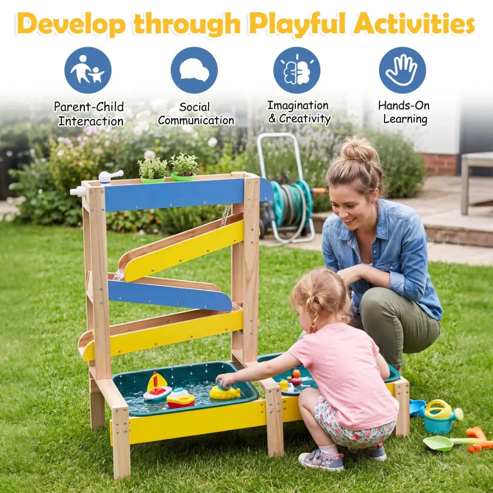 Sand and Water Table for Toddlers with 2 Water Basins-Multicolor - Multicolor - Play Kitchen Sets