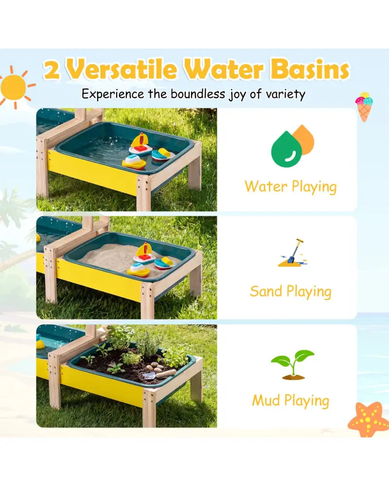 Sand and Water Table for Toddlers with 2 Water Basins-Multicolor - Multicolor - Play Kitchen Sets