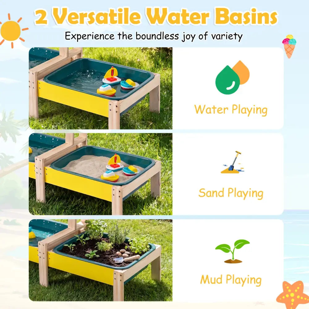 Sand and Water Table for Toddlers with 2 Water Basins-Multicolor - Multicolor - Play Kitchen Sets