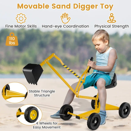 Sand Digger for Kids Sandbox Toy Digger with 2-Handed Controls and Flexible Shovel-Yellow - Yellow - Sandboxes