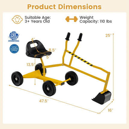 Sand Digger for Kids Sandbox Toy Digger with 2-Handed Controls and Flexible Shovel-Yellow - Yellow - Sandboxes
