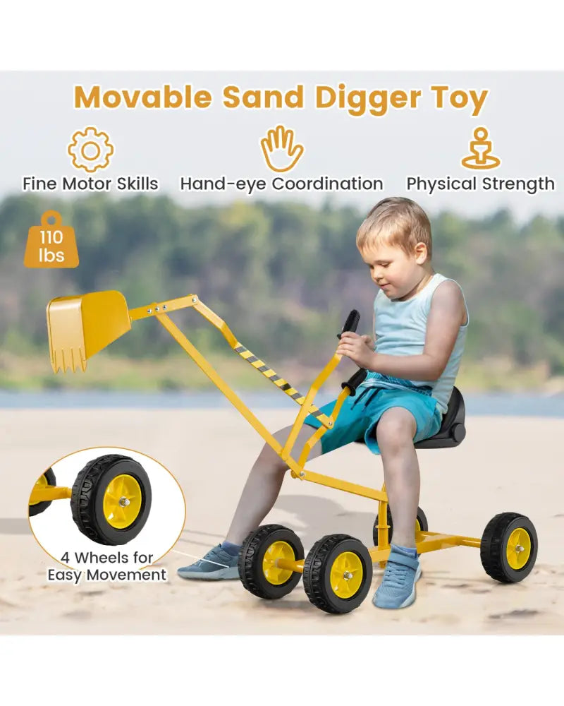 Sand Digger for Kids with 2-Handed Controls and Flexible Shovel-Yellow - Yellow - Sandboxes