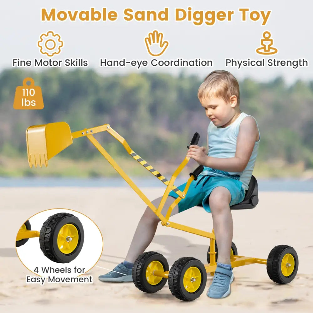 Sand Digger for Kids with 2-Handed Controls and Flexible Shovel-Yellow - Yellow - Sandboxes