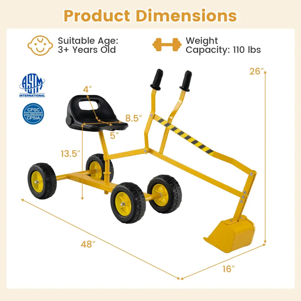 Sand Digger for Kids with 2-Handed Controls and Flexible Shovel-Yellow - Yellow - Sandboxes