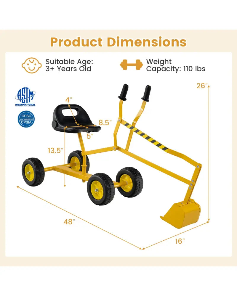 Sand Digger for Kids with 2-Handed Controls and Flexible Shovel-Yellow - Yellow - Sandboxes