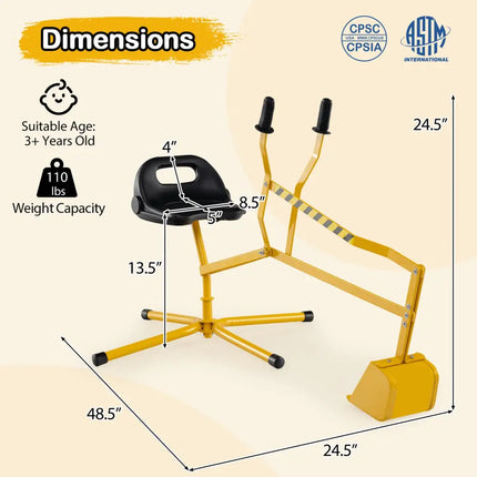 Sand Digger with 2-Handed Controls and Flexible Shovel for 3+ Years Old Kids-Yellow - Yellow - Sandboxes