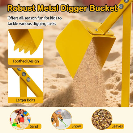Sand Digger with 2-Handed Controls and Flexible Shovel for 3+ Years Old Kids-Yellow - Yellow - Sandboxes