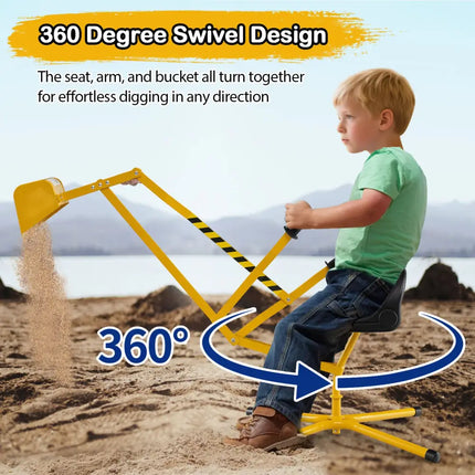 Sand Digger with 2-Handed Controls and Flexible Shovel for 3+ Years Old Kids-Yellow - Yellow - Sandboxes