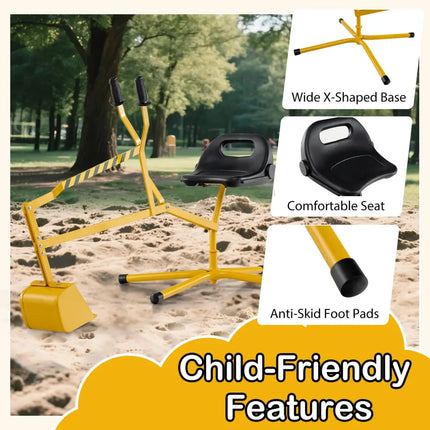 Sand Digger with 2-Handed Controls and Flexible Shovel for 3+ Years Old Kids-Yellow - Yellow - Sandboxes
