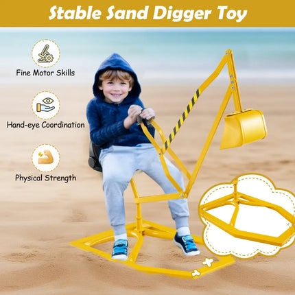 Sandbox Toy Digger with 2-Handed Controls and Flexible Shovel for Kids-Yellow - Yellow - Sandboxes