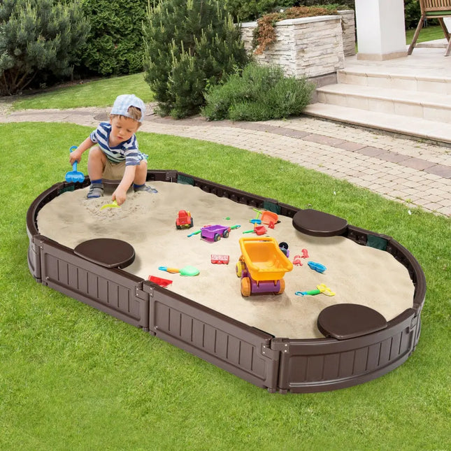 Sandbox with Built-in Corner Seat and Bottom Liner-Brown - Brown - Sandboxes