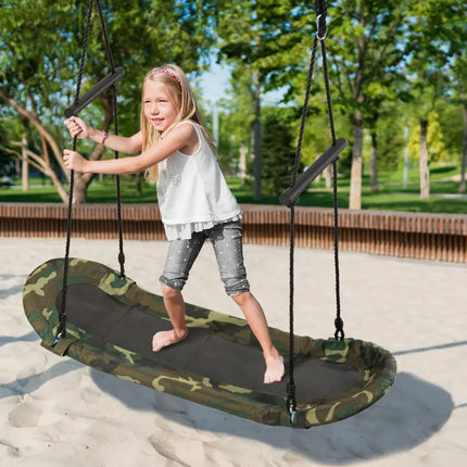 Saucer Tree Swing Surf Kids Outdoor Adjustable Oval Platform Set with Handle-Army Green - Camouflage - Swing & Playsets