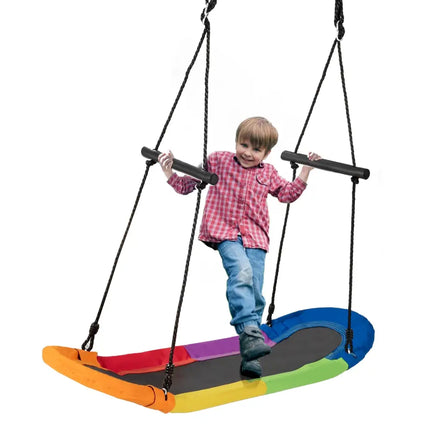 Saucer Tree Swing Surf Kids Outdoor Adjustable Oval Platform Set with Handle-Multicolor - Multicolor - Swing & Playsets