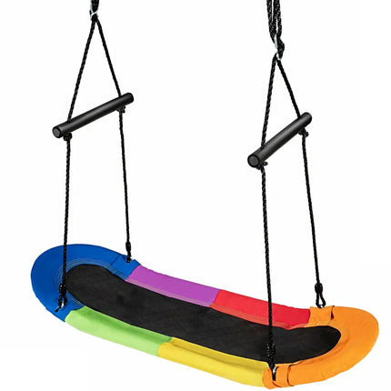 Saucer Tree Swing Surf Kids Outdoor Adjustable Oval Platform Set with Handle-Multicolor - Multicolor - Swing & Playsets