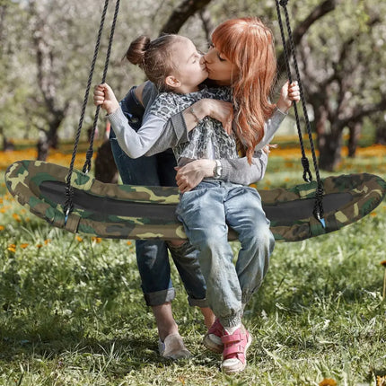 Saucer Tree Swing Surf Kids Outdoor Adjustable Oval Platform Set with Handle-Army Green - Camouflage - Swing & Playsets