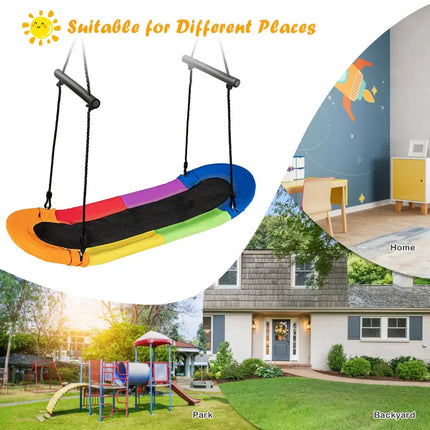Saucer Tree Swing Surf Kids Outdoor Adjustable Oval Platform Set with Handle-Multicolor - Multicolor - Swing & Playsets